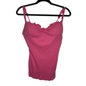 No Boundaries Y2K Ruffle Hem Barbie Pink Built in Bra Pads Ribbed Cami Tank XL